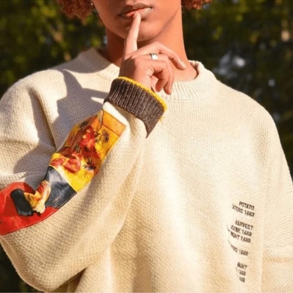 NWT Aelfric Eden Sunflowers & Self-portrait of Van Gogh WORKS OF ART Sweater - Picture 2 of 9